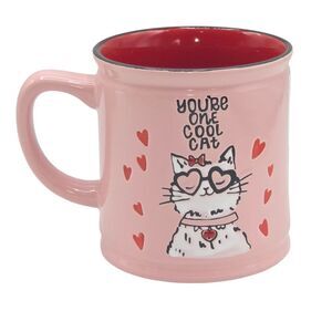Spectrum You're Cool Cat Pink Red Embossed Ceramic Coffee Mug Valentine Gift